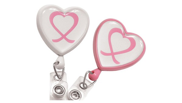 Pink Ribbon Heart Badge Reels  Pack of 25